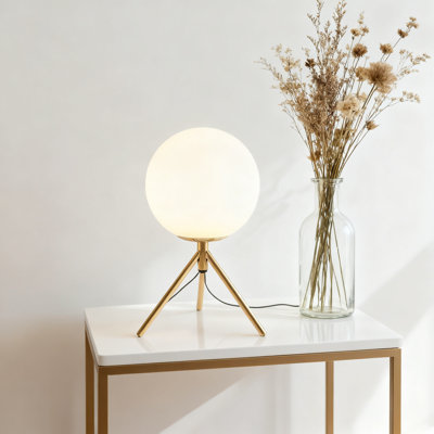 Mid Century Modern Table Lamp With Glass Globe Shade, Gold Bedside Lamp For Bedroom Nightstand, Living Room, Study And Office Desk