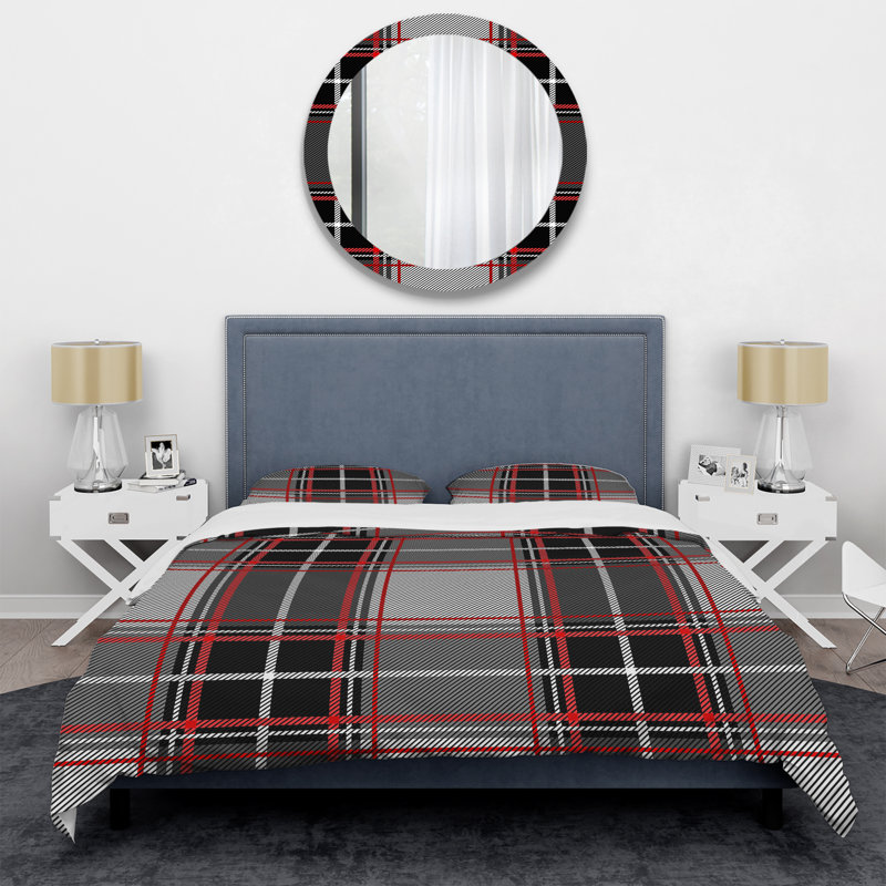 Ensemble de housse de couette en microfibre 3 pièces gris et rouge, Housse de couette simple + 1 taie décorative stan
