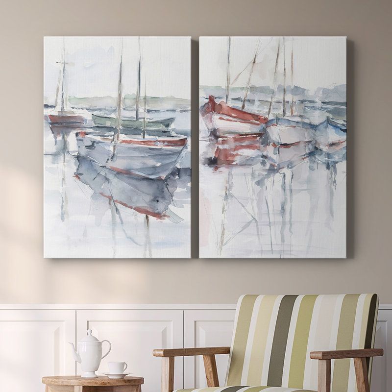 Watercolor Harbor Study I - Toile tendue avec châssis de qualité supérieure - Prêt à être accroché, H 18 po x l 24 po