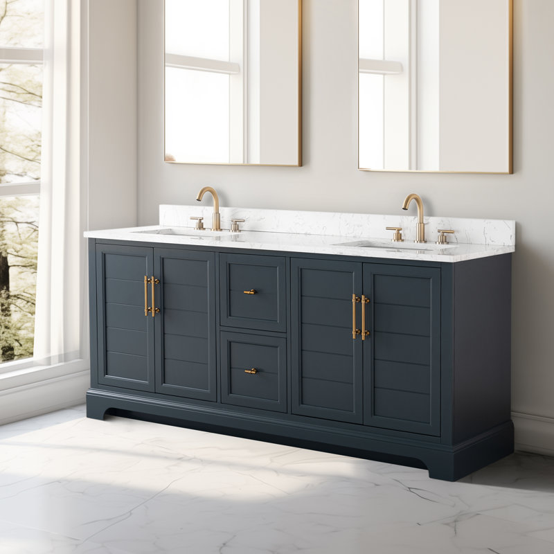  72" Freestanding Double Sink Bathroom Vanity with Top, Vintage Blue