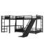 Lit superposé double en L double au-dessus de grand lit double avec lit mezzanine simple TG, bureau, tablettes de rangement et glissoire-121885248