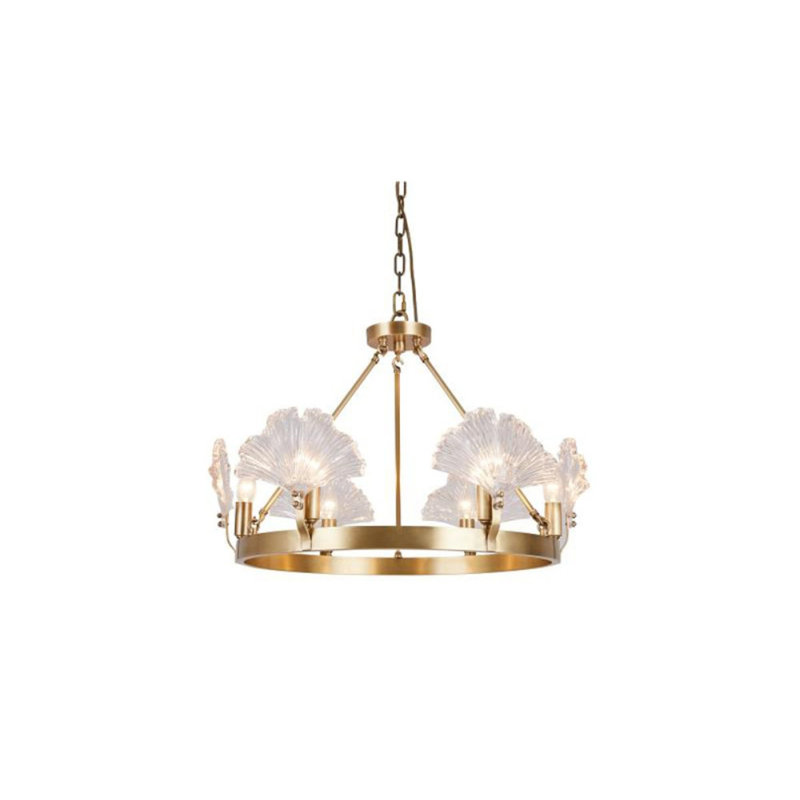 Lustre rond clair en laiton massif Elyne, Bronze antique, Transparent, 36 po de diamètre x 58 po de hauteur