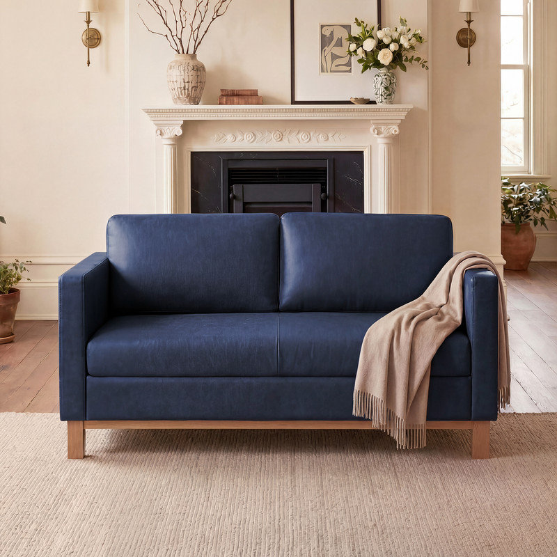 Causeuse rembourrée 60 po Mid Century, Royal Blue