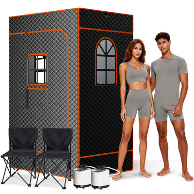 2 Person Full Body Portable Steam Sauna Tent, Home Sauna Box with Dual Steamers, 2 Folding Chairs, Triple Windows & Practical Hooks