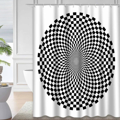 Rideau de douche imperméable à rayures géométriques noir et blanc avec 12 crochets