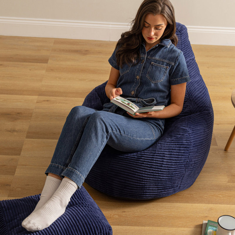 Dalton Corduroy Recliner Bean Bag and Footstool, Navy