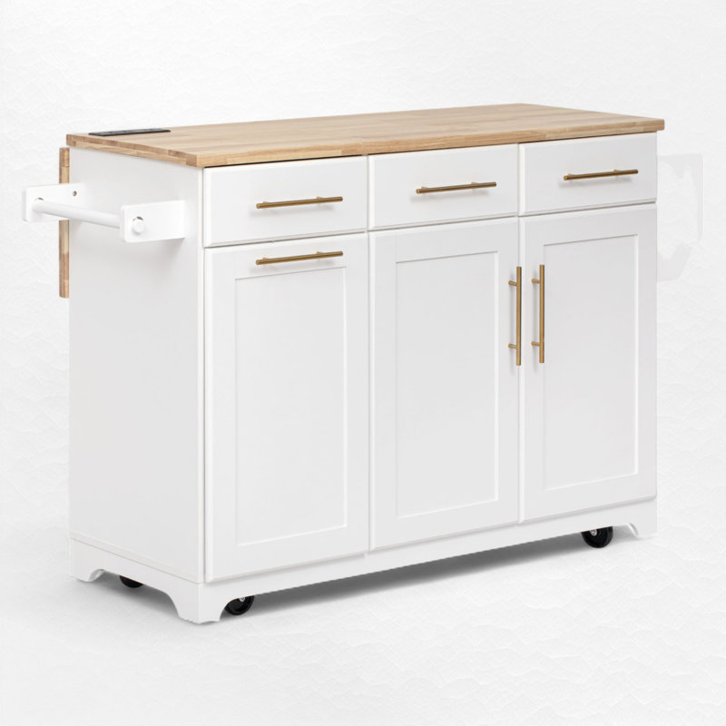 59.3" Wide Kitchen Island With Extendable Tabletop, White