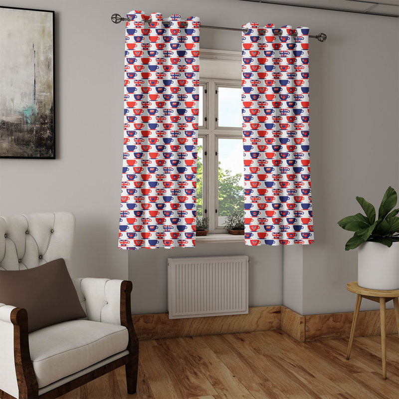 Rideau décoratif à œillets 2 panneaux East Urban Home London, 50 po x 84 po, bleu marine vermillon, L 50 po x L 63 po
