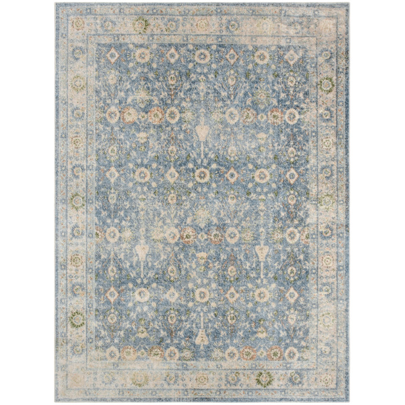 Nourison Astra Machine Washable Teal Beige Vintage Indoor Rug, Rectangle 5'3" x 7'