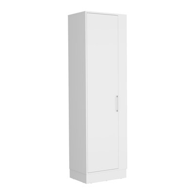 Armoire de rangement Lilo, crochets à balai, tablettes intérieures - blanc