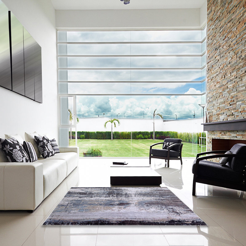 Tapis bleu / gris / blanc, Carré 4 pi