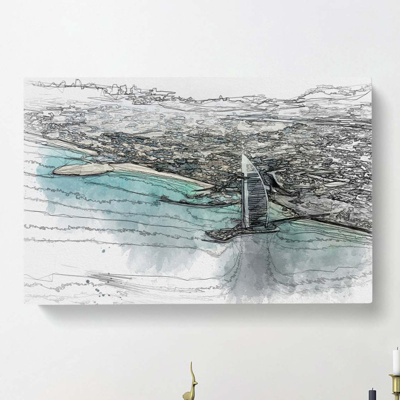 Burj Al Arab Hotel Dubai Skyline in Abstract - Wrapped Canvas, 40cm H x 60cm W x 3cm D