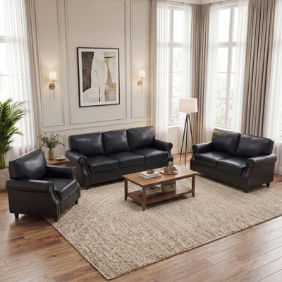 Glenloft 3 Piece Faux Leather Sofa Set For Living Room Couch Loveseat Chair Set