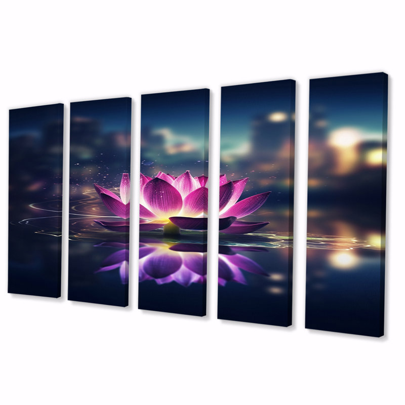 «Urban Blossoming Lotus», reproduction d'art sur toile - 5 panneaux égaux