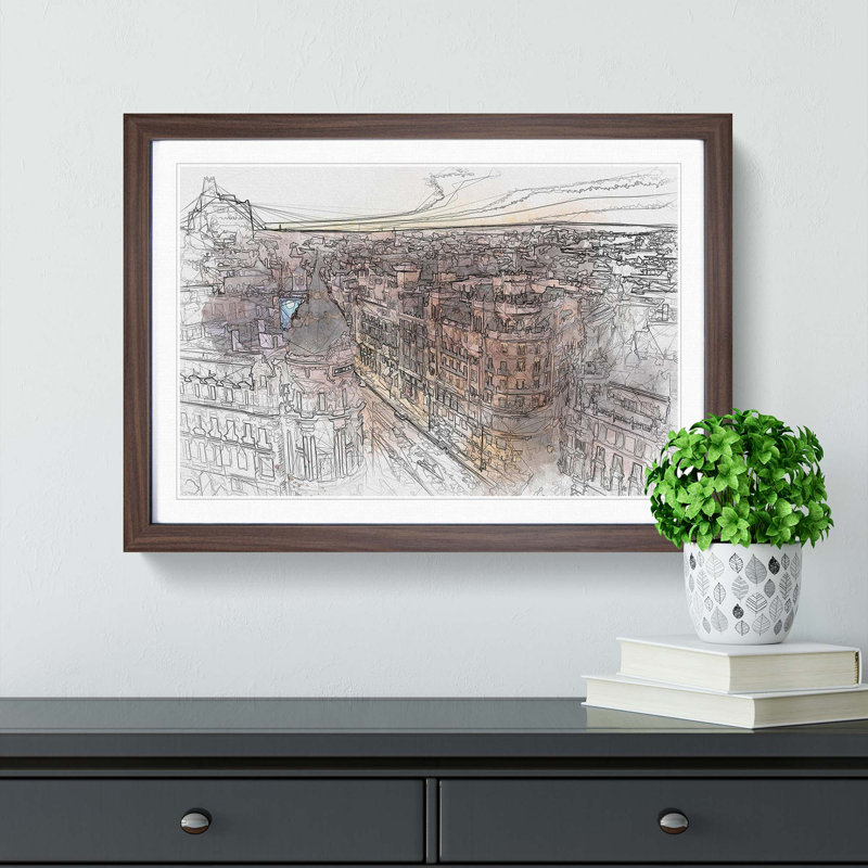 Calle Gran Via in Madrid Spain in Abstract - Picture Frame Graphic Art Print, 36cm H x 48cm W x 2cm D, Walnut Framed