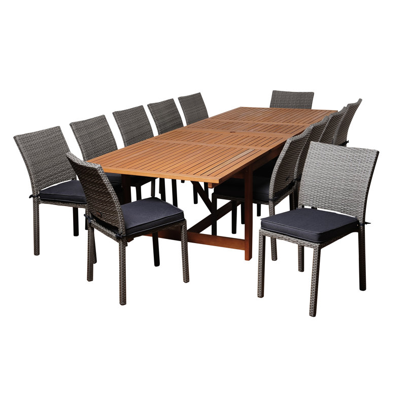 Ensemble repas 13 pièces avec coussins Anautica, Fini foncé, Chaise grise / coussin gris