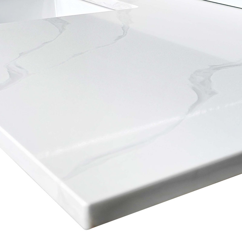 Plateau de meuble-lavabo en quartz de qualité supérieure avec lavabo encastré intégré et dosseret haut