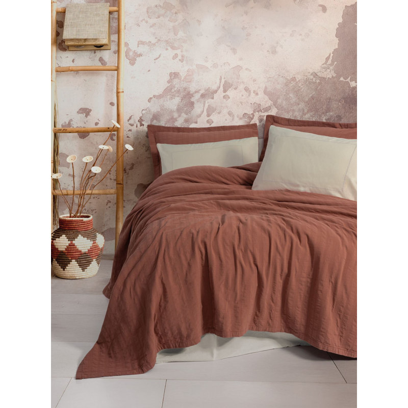 Luxurious Double Pique Set, Tile Red, 94.5 x 90.6 inches | 100% Cotton, 270 GSM Pique | Includes Flat Sheet (94.5 x 102.4 inches) & 4 Pillowcases (20 x 27.6 inches) | Machine Washable, Soft & Durable, Elegant Design