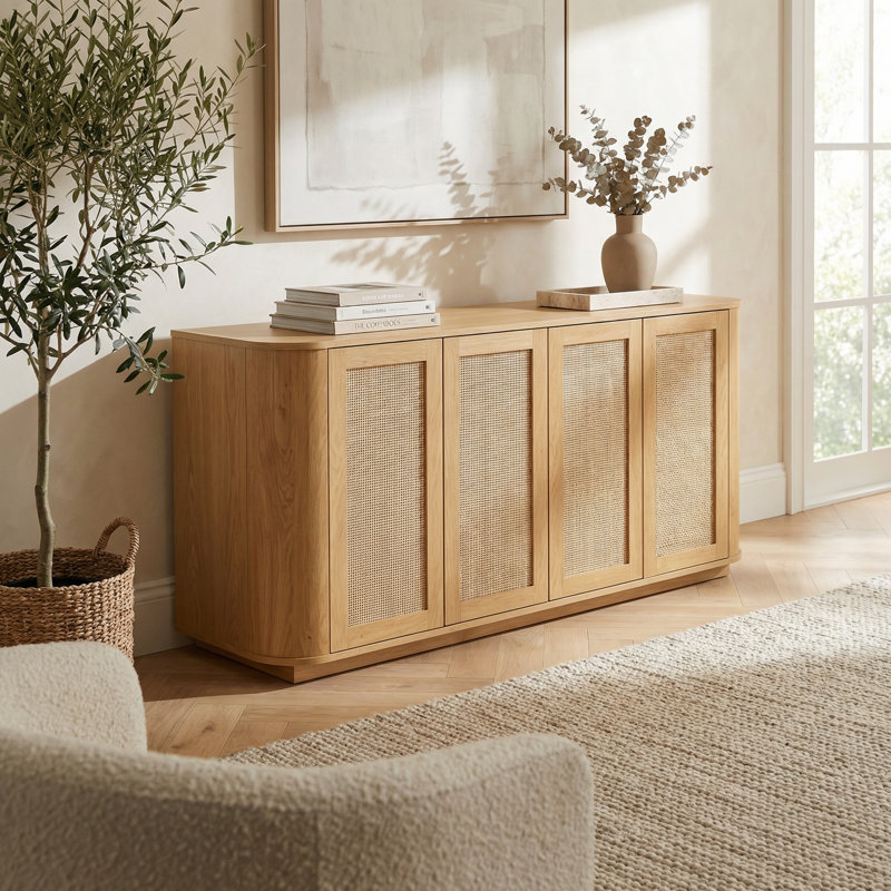 Buffet Wave avec portes en rotin pour le rangement dans la cuisine, la chambre à coucher ou le vestibule