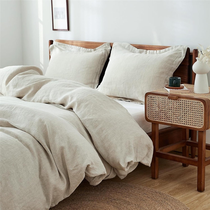 100% Linen Pillow Case Set Of 2, Pillow Covers With Overlap Closure, Luxury Breathable Pillowcases Suitable For All-Season