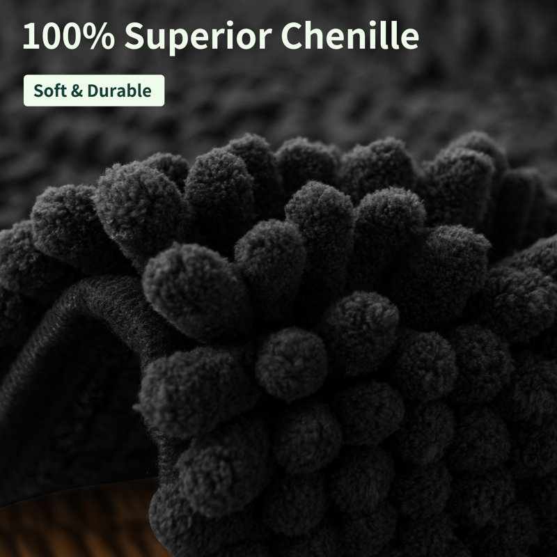 Chenault Soft Chenille Bathroom Rug, Black, 20" W x 32" L