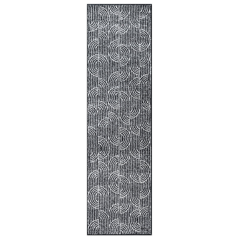 Rambo Modern Arch Pattern Stripe Area Rug Black/Ivory/Gray, Runner 2' x 7'