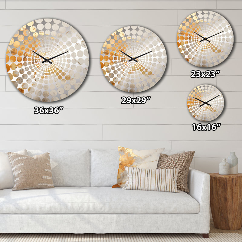 Horloge murale abstraite dorée et blanche à formes abstraites, Médium
