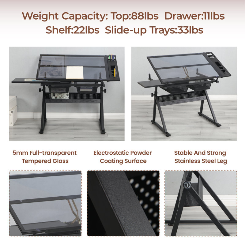 Adjustable Metal Base Drafting Table
