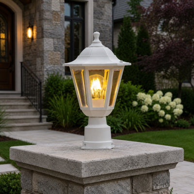 White Outdoor Post Light Fixture with Pier Mount Base, E26 Socket, Waterproof Pole Lantern for Garden, Yard, Patio, and Pathway