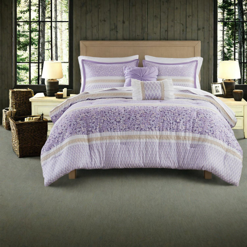 Ensemble de literie très grand / très grand de style campagnard, microfibre en seersucker multicolore avec coussins décoratifs