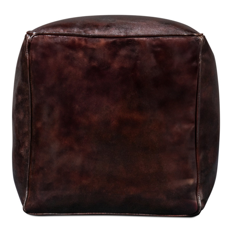 Square Ottoman, Chocolate Genuine Leather