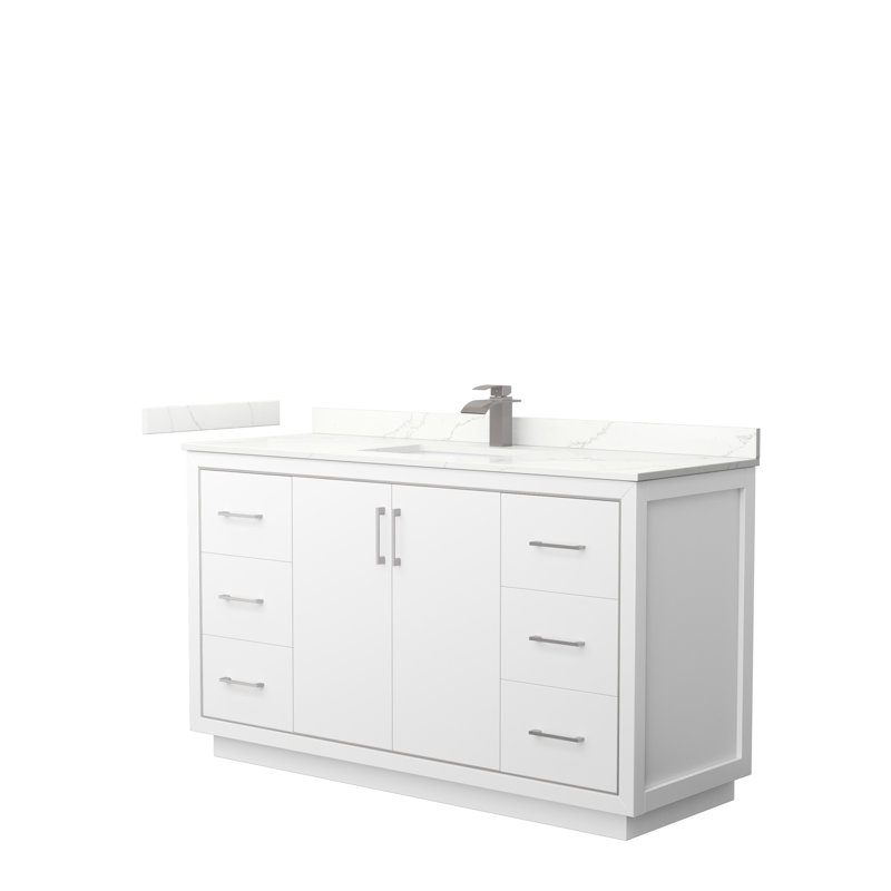 60'' W Single Vanity, Giotto Quartz, Satin Bronze, White