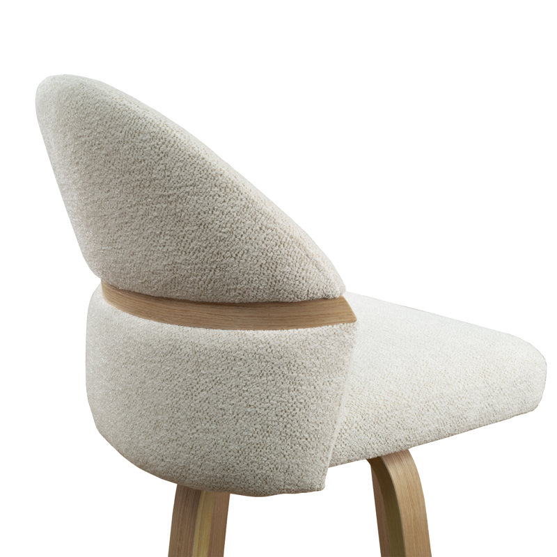 26'' Swivel Upholstered Counter & Bar Stool, White Seat/Natural Frame