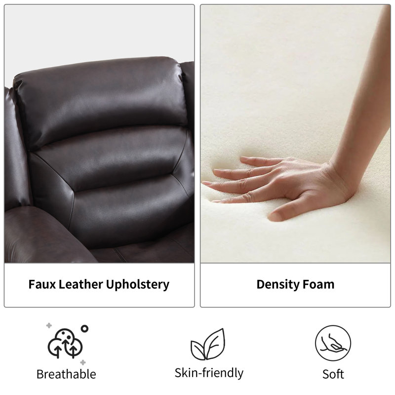 Brenaya 37" Wide Modern and Overstuffed Soft Breathable Faux Leather Power Standard Recliner with USB Port