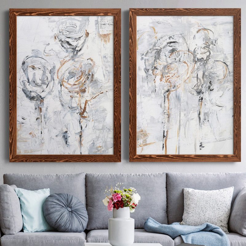 " Spring Wildflowers I " 2 - Pieces, 24" H x 36" W x 1.5" D, Maple Framed Canvas
