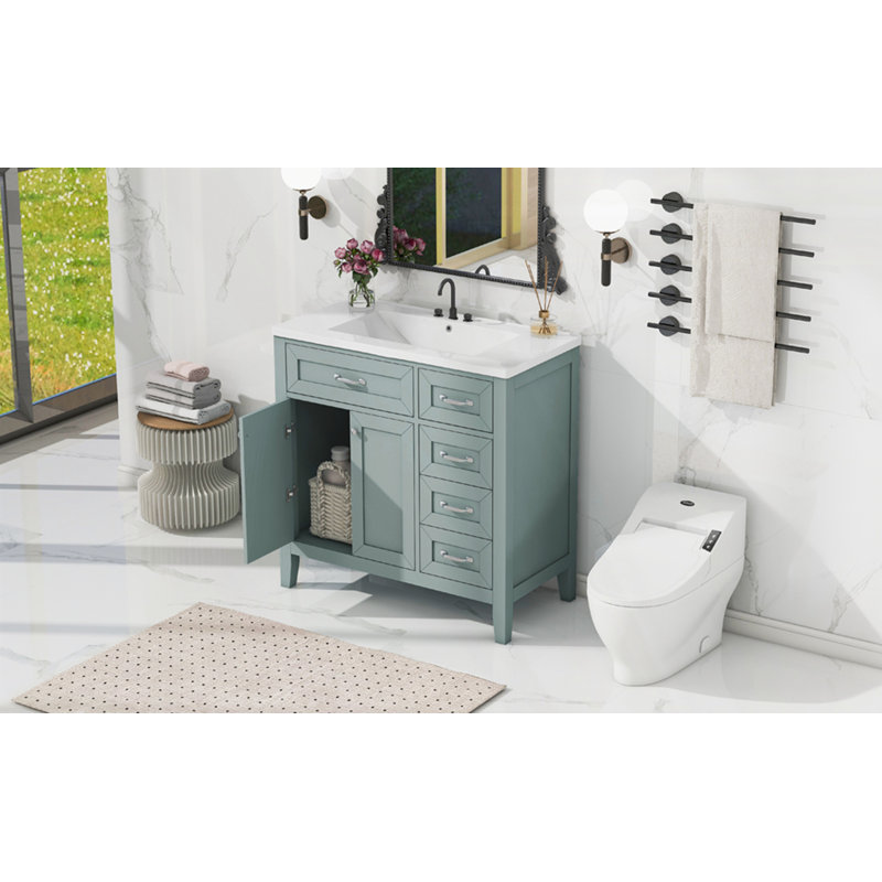 Meuble-lavabo 36 po avec lavabo, Vert, Argent