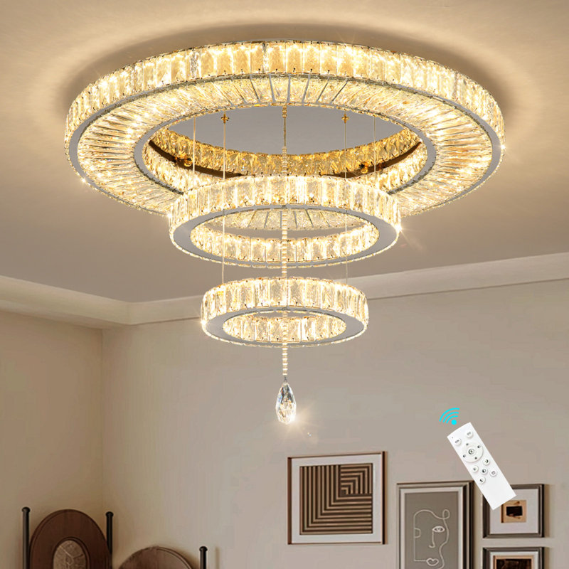Lustre rond en cristal à 3 niveaux, Argent