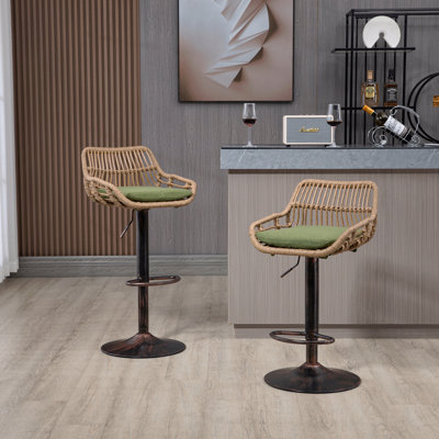 Modern Style Swivel Bar Stools (Set Of 2) Adjustable Counter Height Chairs With Footrest