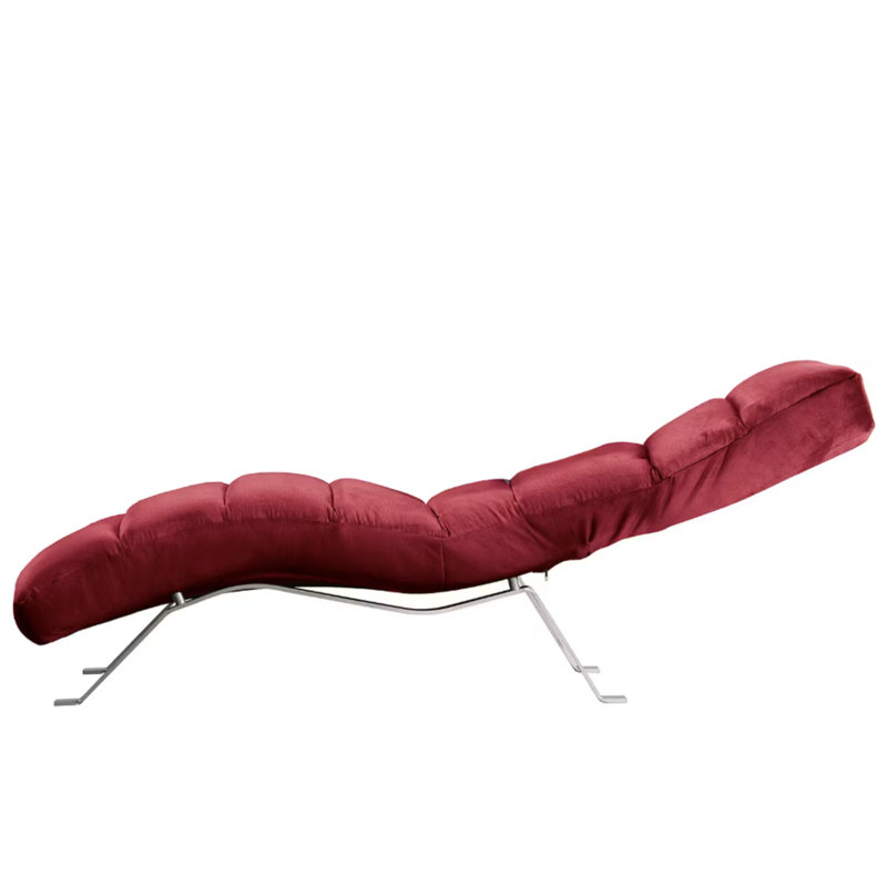 Rye Upholstered Velvet Fabric Chaise Lounge with Adjustable Backrest, Silver, Red