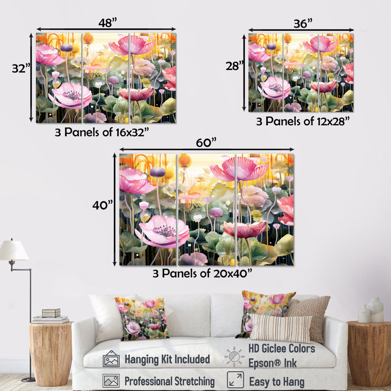 Thirsk - Ensemble d'art mural coquelicot, Toile tendue, H 40 po x l 60 po x P 1 po