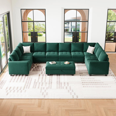 Shavera 155.8" W Velvet Upholstered 8-Person Sectional with Ottoman 
