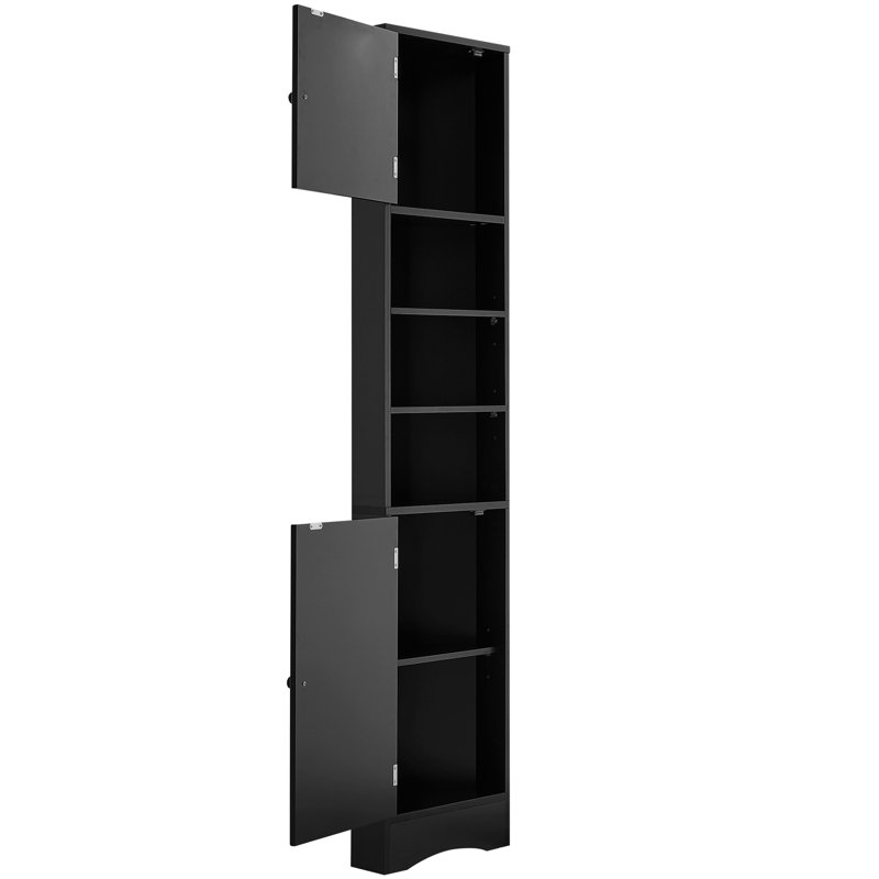 Tall Black Bathroom Cabinet With Adjustable Shelves And Extra Storage - Elegant Design Two Doors For Pleasure, Black