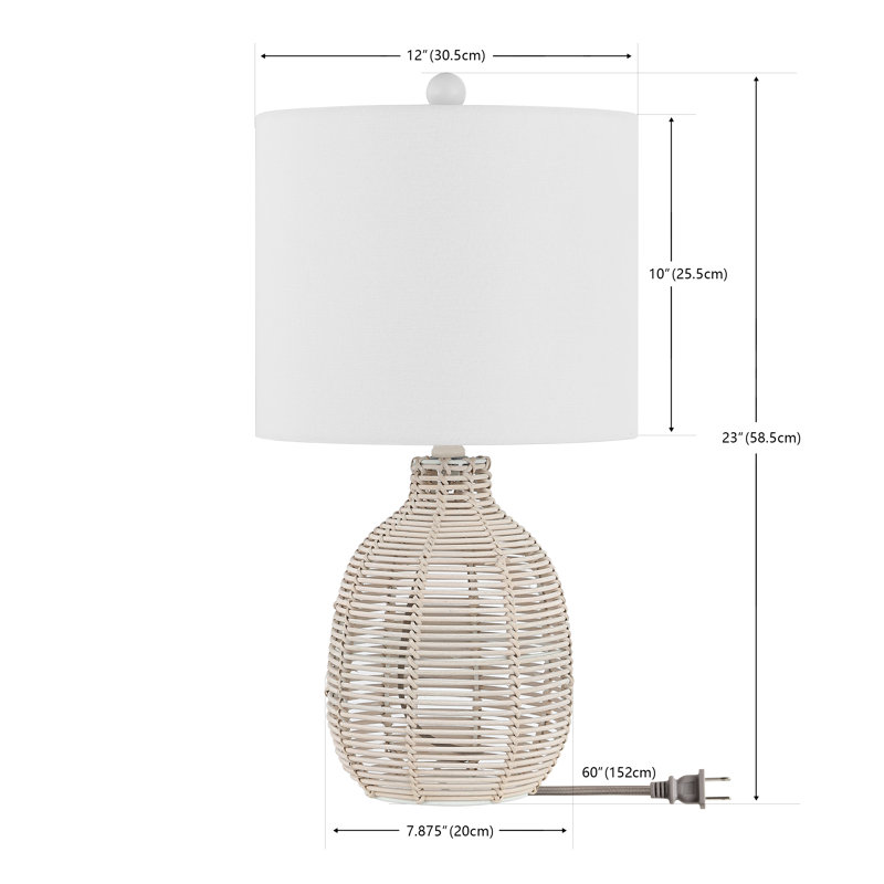 Robbin, 23 po, noir, lampe de table en rotin, Blanc