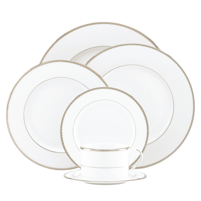 Elegant Platinum-Banded White Porcelain 5-Piece Place Setting