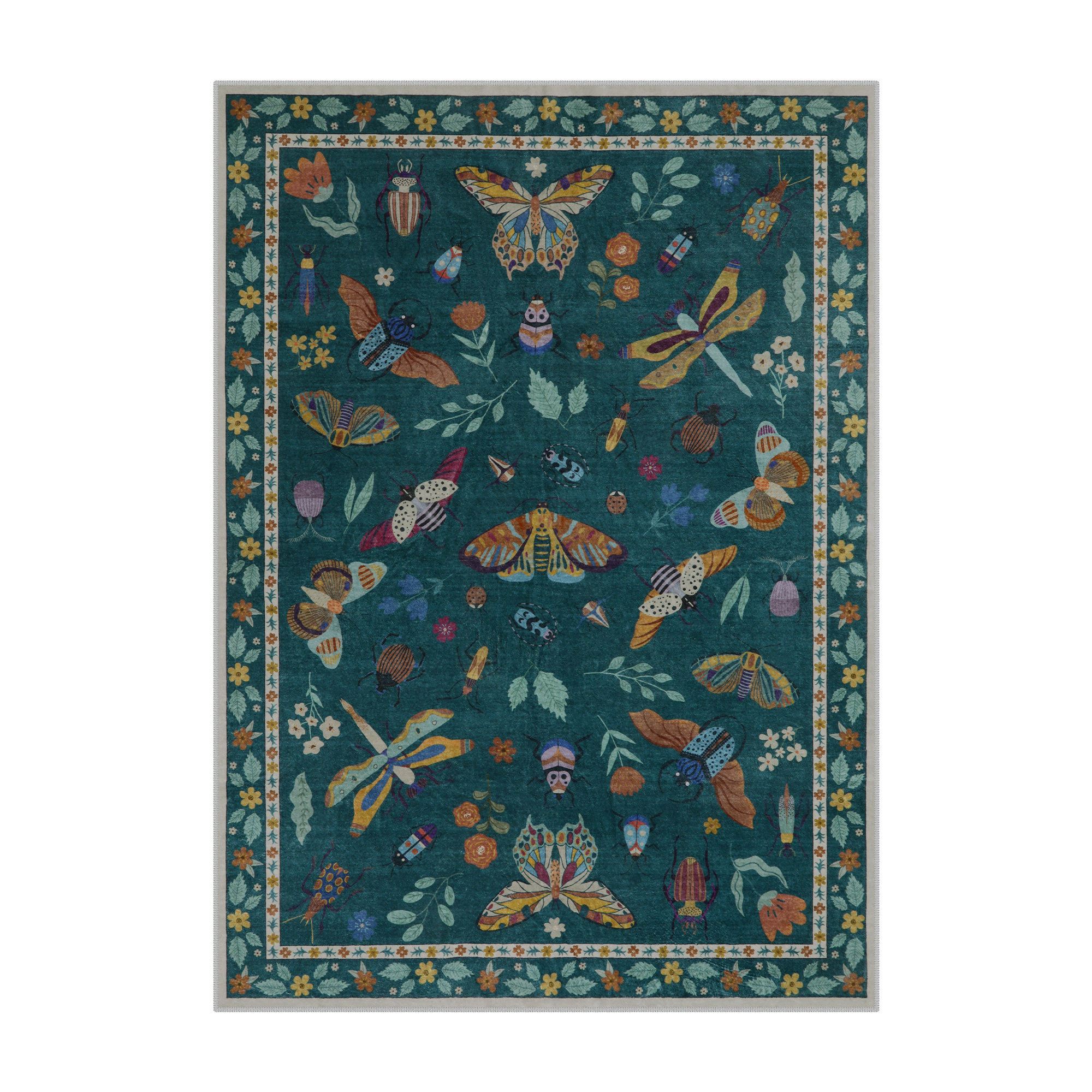 Insect Print Washable Rugs for Living Room 5x7