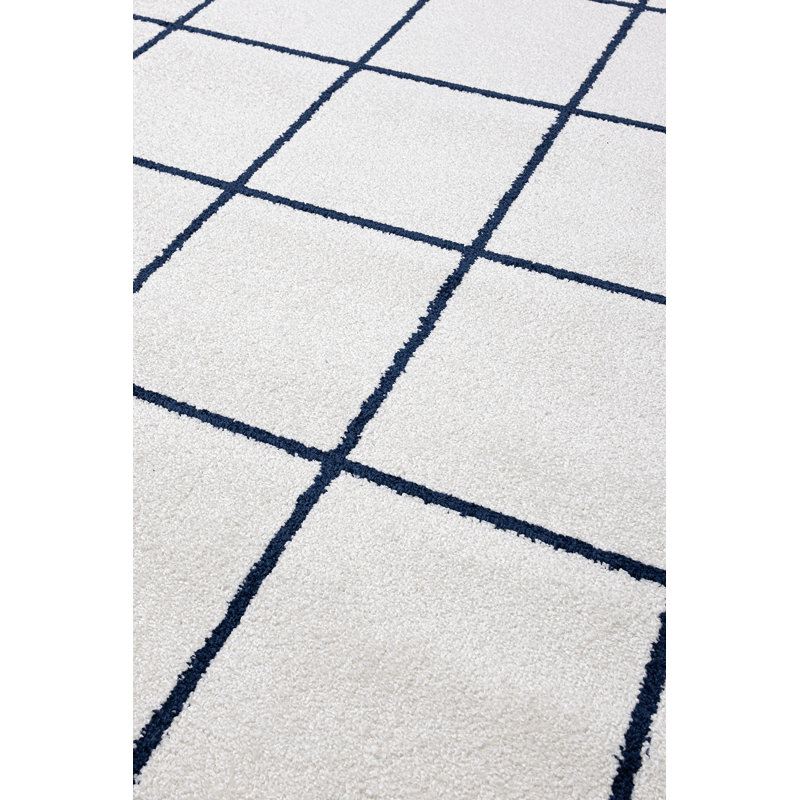 Tapis bleu marine en polyester Marquaveon, Tapis de couloir 2 pi 8 po x 9 pi 11 po