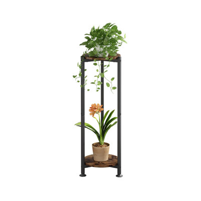 2-Tier Plant Stand, Indoor Corner Metal Flower Shelf with Storage Display for Living Room, Balcony, Garden