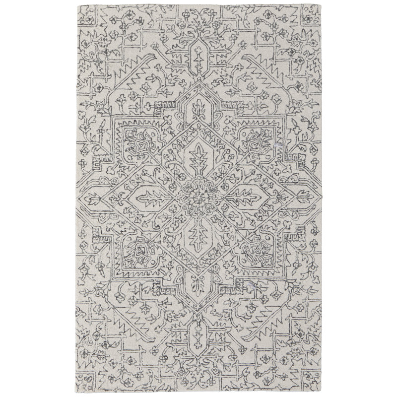 Tapis gris anthracite rectangulaire en laine / coton touffeté à la main Armando, Rectangle 2 pi x 3 pi