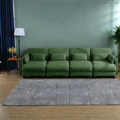 Canapé d'angle modulaire, canapé quatre places en chenille verte, style moderne