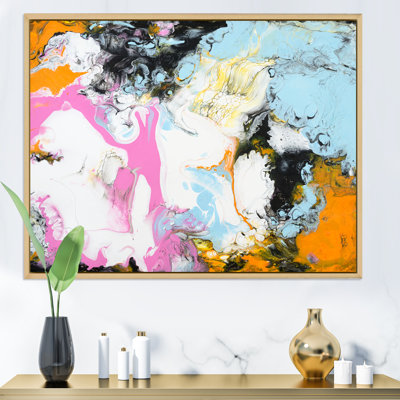 Rose, orange, blanc et bleu clair abstrait - peinture sur toile